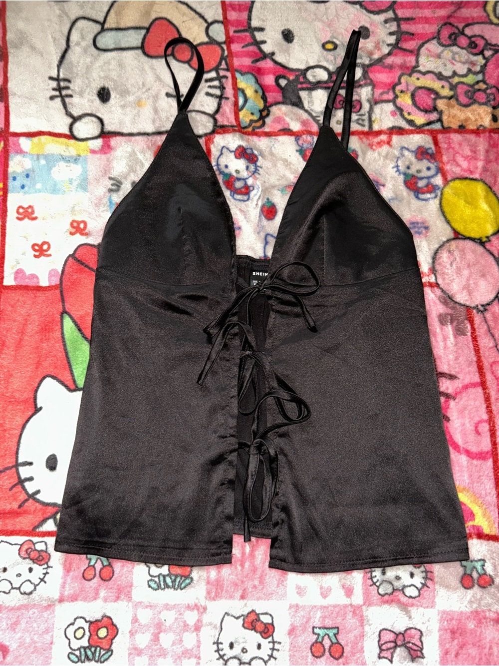 SHEIN Black Satin Lace-Up Crop Top